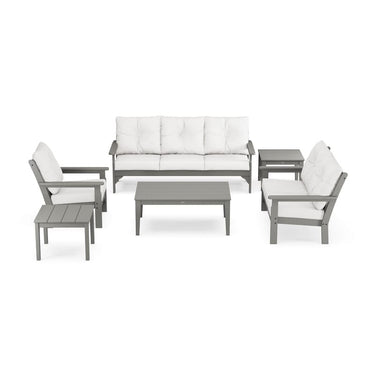 POLYWOOD Vineyard 6-Piece Deep Seating Set w/ Club Chair - Slate Grey / Natural Linen